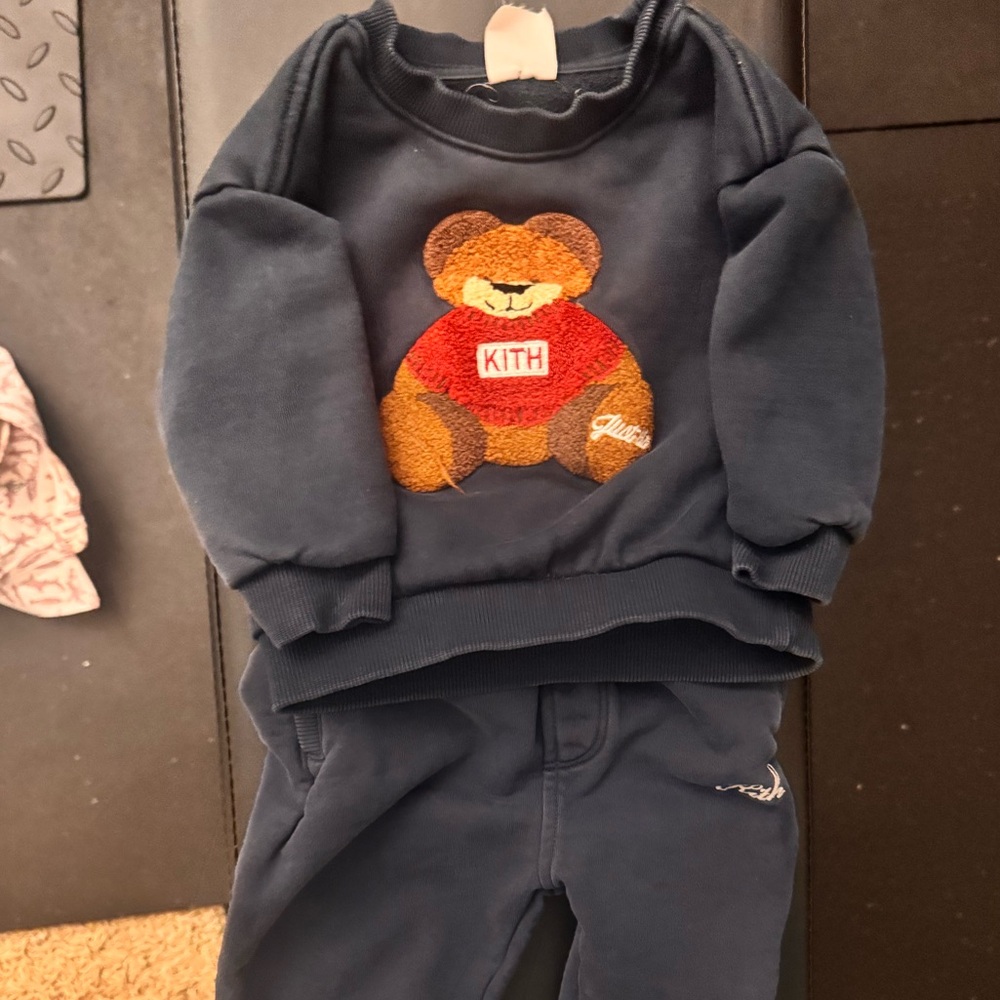 Kith toddler Bear Design Sweatpants Set - Navy